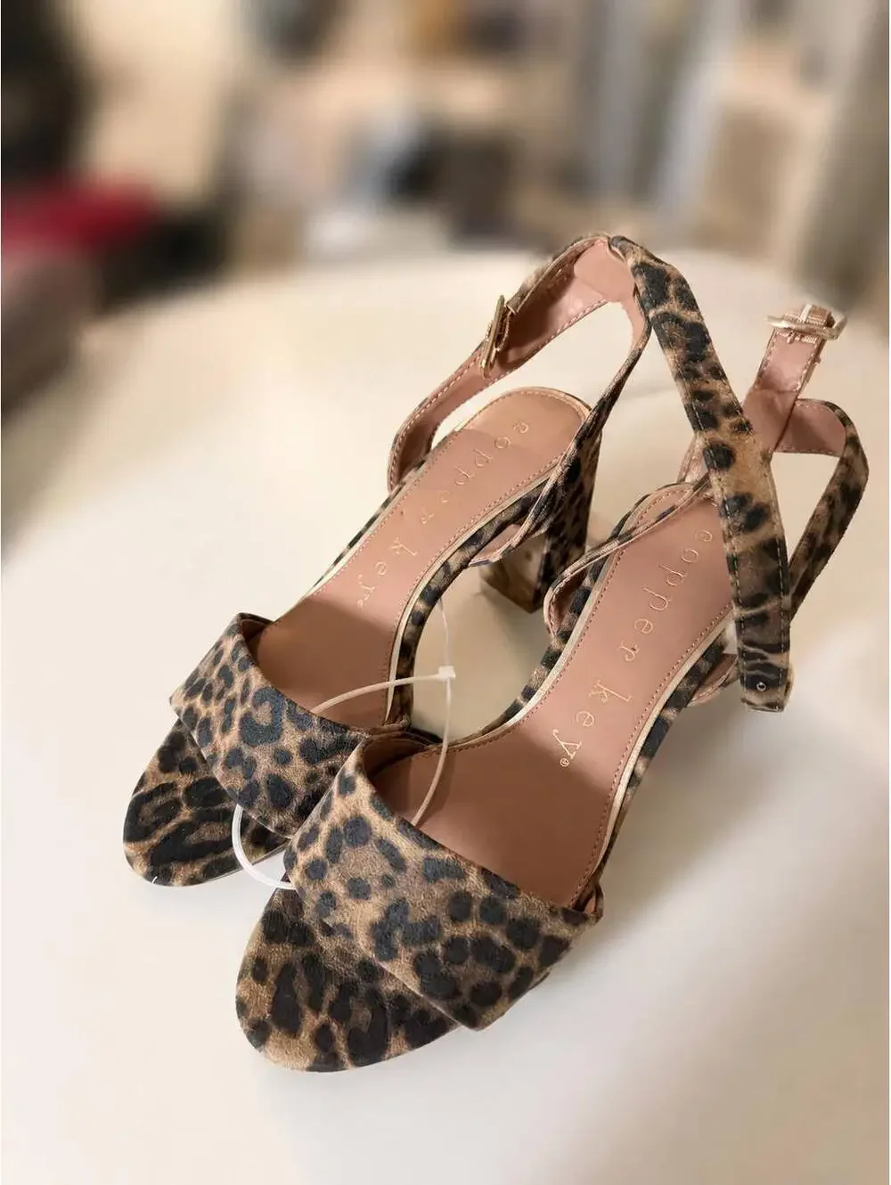 NWT Copper Key Leopard Print Platform Block Heel Sandals Size 7M NWOB